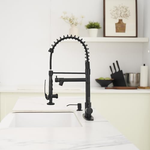 Commercial Pull Down Kitchen Sink Faucet with Sprayer Matte Black