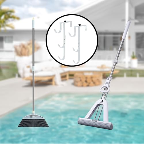 2Pcs White Pool Pole Hangers Adjustable Pool Fence Hooks for Pool Equipment