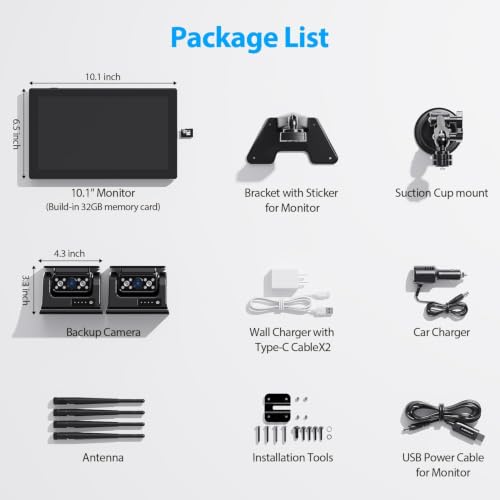 Magnetic Solar Wireless Backup Camera HD 1080P DVR 10.1" Touchscreen Monitor