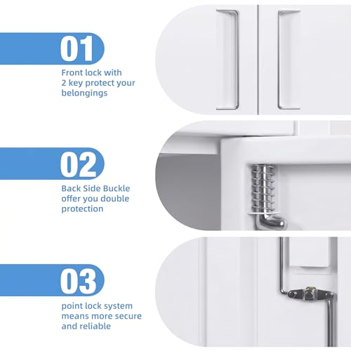 71 Inch White Metal Storage Cabinet with Locking Doors