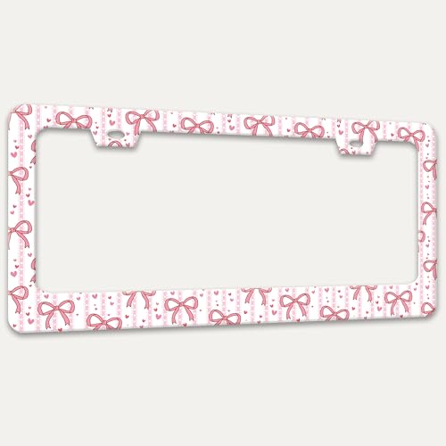 Pink Bow License Plate Frame Cute Bow License Plate Holder with Screws