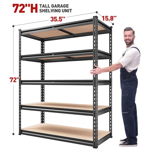 2000LBS Garage Shelving Heavy Duty 72''H Storage Shelves 5 Tier Heavy Duty Shelving (2 Count)