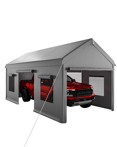 10x20 Ft. Metal Carport Garage with PE Fabric and Galvanized Steel Frame Outdoor Shelter for Cars