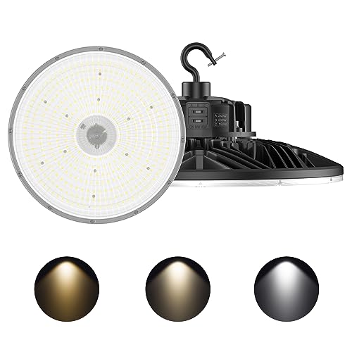 3Pack Commercial Bay Lighting 150W 200W 240W Wattage Adjustable 3000K 4000K 5000K 33600Lumen Waterproof Basement Warehouse Gym UL Listed LED Low Bay Lights (3 Count)