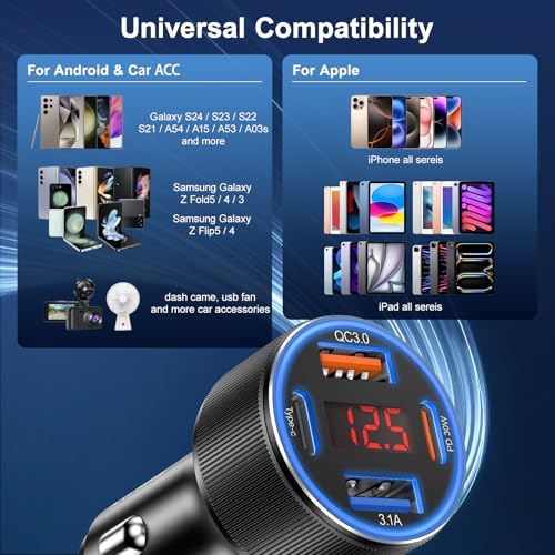 Car Charger USB C with Voltmeter (2 Count)