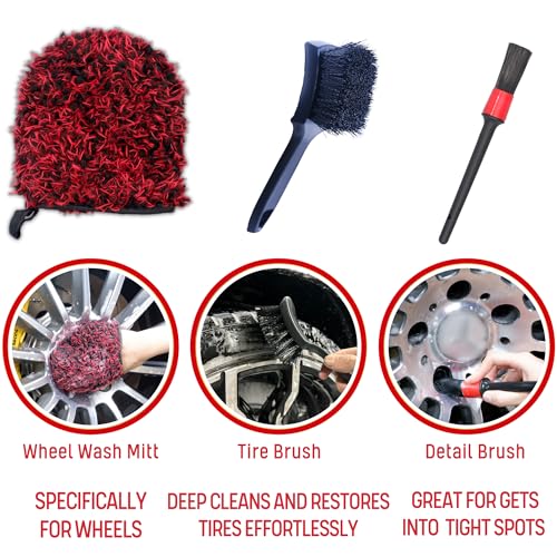 Professional 4 Pack Long Handle Wheel Brush Kit for Cleaning Wheel and Tire