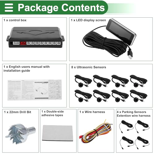Auto Vehicle Reverse Backup Radar System Reverse Parking Sensors Sound Warning Alarm Buzzer Reminder Distance Detection Black 8 Parking Sensors