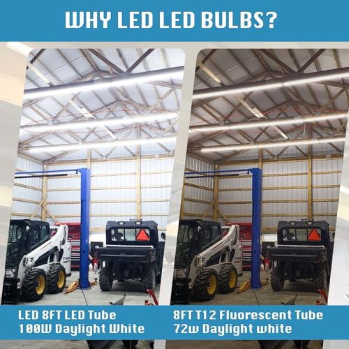 12-Pack), 8FT LED Shop Light Fixture, Super Bright 100W 6000K Cold White 15000LM, 8 Foot Led Lights, Flat 2 Rows Flat Shape 96" LED Shop Lights,Linkable T8 LED Tube Lights for Garage Warehouse (25 Count)