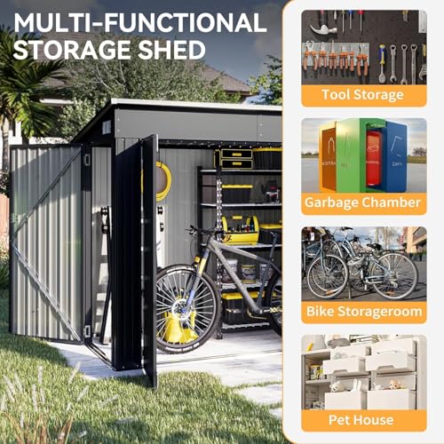 4'x8' Shed Outdoor Storage Shed with Triple Lockable Door