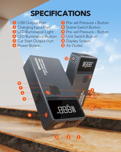 Car Battery Jump Starter with Air Compressor