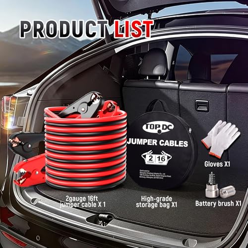 2 Gauge 16 Feet Heavy Duty Jumper Cables for Car