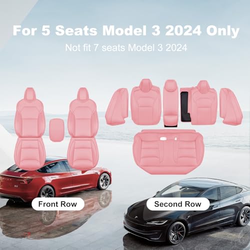 2024 2026 Tesla Model 3 Highland Upgraded Car Seat Covers Nappa Leather Car Interior Airbag Compatible Cushion Cover Full Set Custom Fit Model 3 (9 Count)