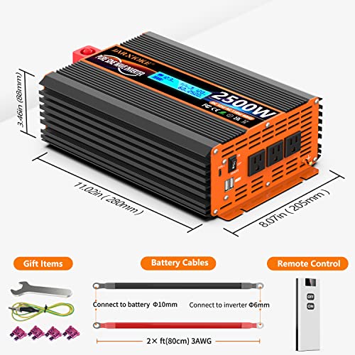 2500 Watt Pure Sine Wave Power Inverter 12V DC to 110V 120V Converter for Family RV Off Grid Solar System Car with Type