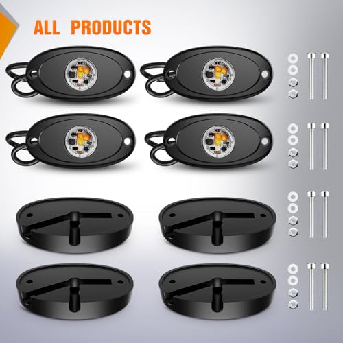 LED Rock Light 4 PCS Amber Color Waterproof