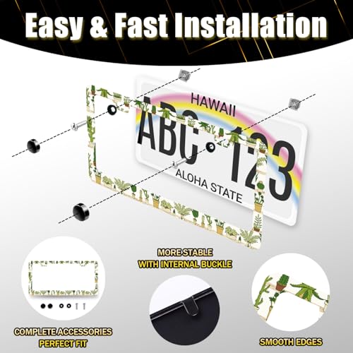 Cute Cactus Stainless Steel Tropical License Plate Frame 12.2 x 6.2 Inch