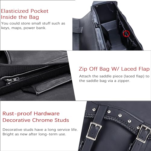 Naked Cowhide Leather Motorcycle Saddle Bags Studded Throw Over Saddlebags
