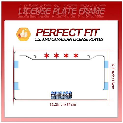 Chicago Flag License Plate Frame Stainless Steel Car Accessory 6.3x12.3In