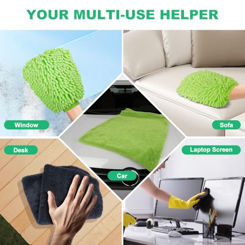 3 Pack Car Microfiber Towels with Car Wash Mitt (3 Count)