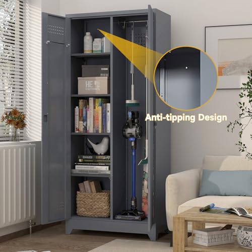 72'' Metal Utility Storage Cabinet with Pegboard & Tool Hanging Bars