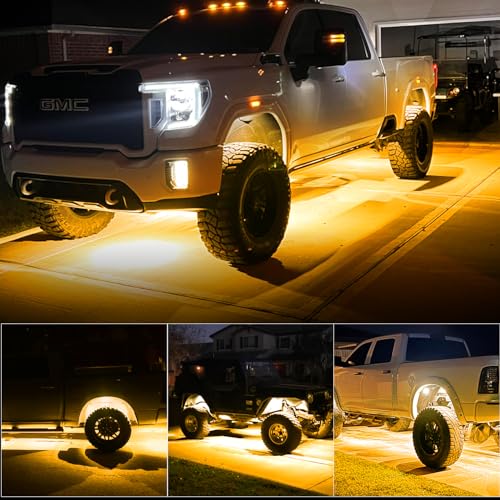 4Pods Pure Yellow 72 LEDs SMD Chips 72w High Power Rock Lights Super Bright Yellow Offroad Car Boat Underglow Lights IP68 Waterproof for Truck SUV UTV ATV RZR