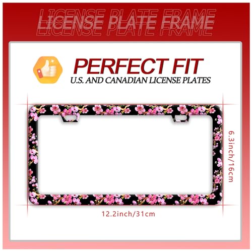 Cherry Blossom Flower Stainless Steel License Plate Frame for US Cars Decor