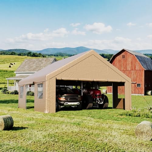 20×20 FT Storage Shelter Outdoor Gable Roof Carport with Removable Side Walls