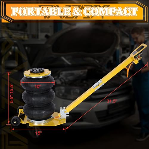 3T Triple Bag Air Jack 6600lbs Pneumatic Jack 3s Fast Lift Up 16in Airbag Jack with Adjustable Long Handle Heavy Duty Triple Air Bag Jack Lift for Cars Garage