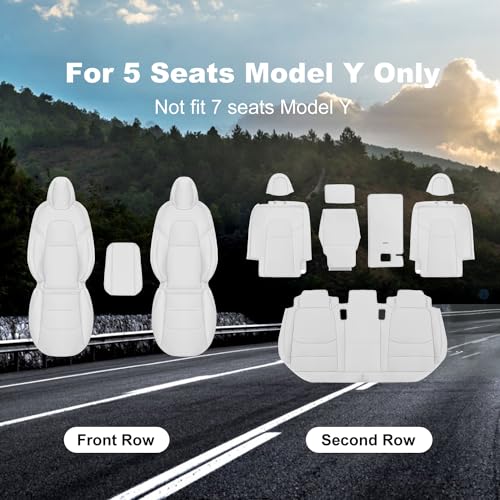 Tesla Model Y Car Seat Covers Organosilicon Leather Car Interior Seat Airbag Compatible Cushion Cover Full Set Custom Fit 2023 2022 2021 2020 (11 Count)