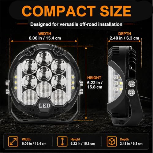 4PCS 7 Inch White Round Side Shooter Offroad Fog Lights Amber DRL 90W 3 Modes 270° Wide Range Super Bright LED Pods Light Kit with Wiring Harness for Pickup Truck ATV UTV SUV