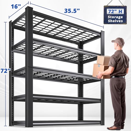 3010LBS Storage Shelves 72" H Garage Shelving Heavy Duty Metal Shelving 5 Tier Adjustable Metal Shelves for Storage for Kitchen Pantry Warehouse Basement 72" H x 35.5" W x 16" D (4 Count)
