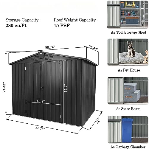 Galvanized Steel Storage Shed 8.2' x 6.2' with Lockable Door