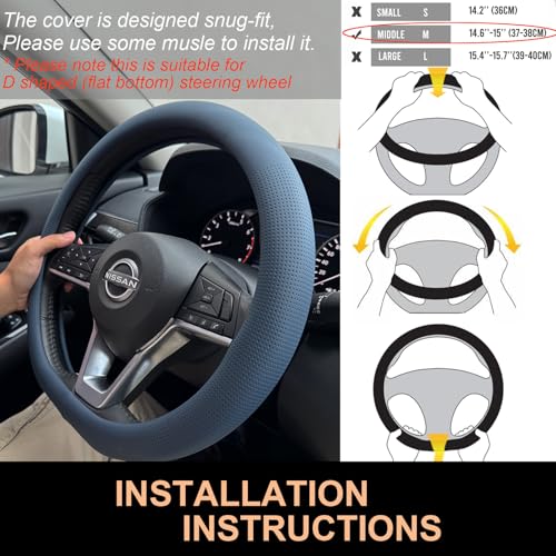 D Shaped Nappa Leather Steering Wheel Cover 14.5In
