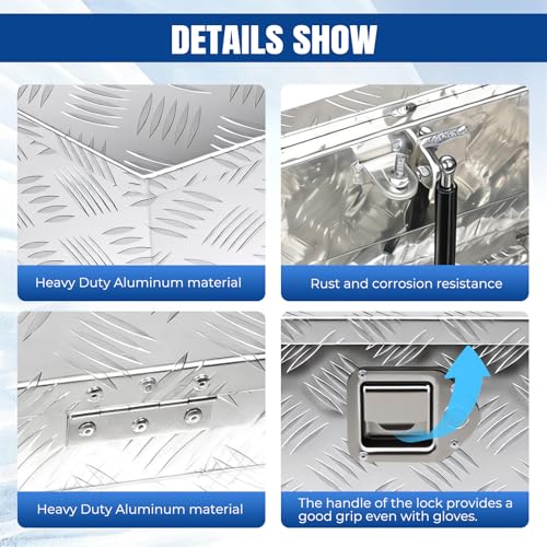 39" x 12" x 16.5" Trailer Tongue Tool Box Heavy Duty Aluminum with Latch and Keys Trailer Toolbox Organizer Truck Underbody Box Compatible with Pick Up Truck Bed RV Trailer ATV Silver