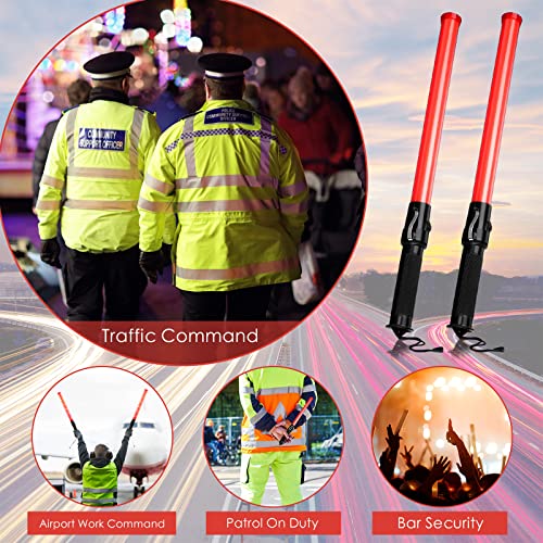 24 Pieces 21 Inch Signal Traffic Wand Safety Traffic Control Wand Safety Baton with 2 Flashing Modes LED Light