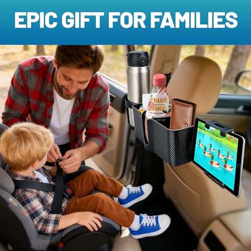 Car Headrest Backseat Storage Box with 2 Cup Holders