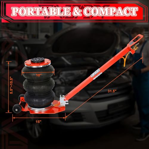 3T Triple Bag Air Jack 6600lbs Pneumatic Jack 3s Fast Lift Up 16in Airbag Jack with Adjustable Long Handle Heavy Duty Triple Air Bag Jack Lift for Cars Garage