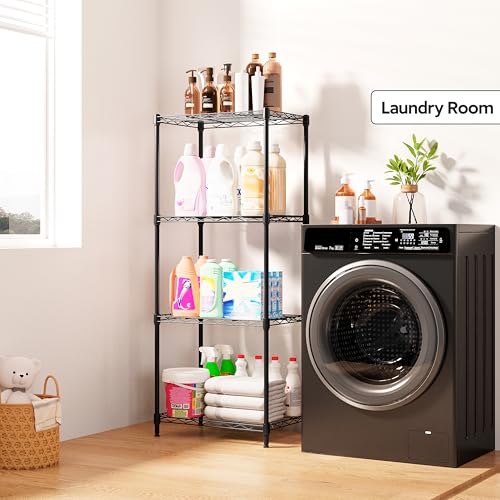 4 Tiers Shelf Metal Storage Shelves Wire Rack Closet Organizers for Garage Kitchen Bathroom Laundry Black 11.8" D x 17.7" W x 41.9" H