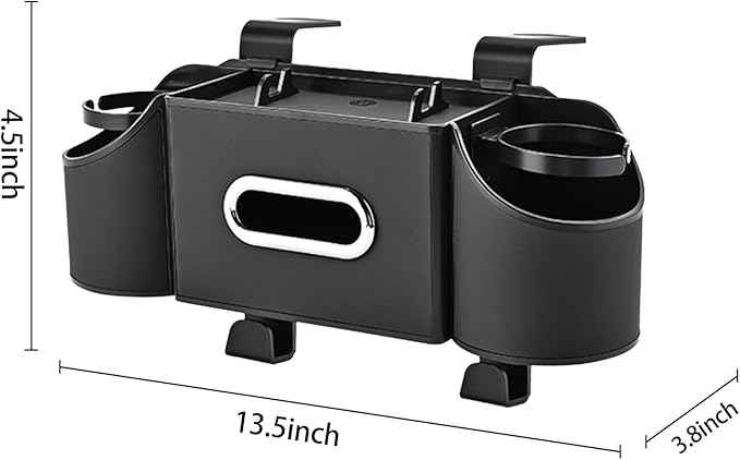 Back Seat Car Organizer,4 in 1 Multifunctional Car Back Seat Storage Box with Drink Cup Holder Tissue Box, for Hold Phone,Snacks, Drinks, Handbag-Black
