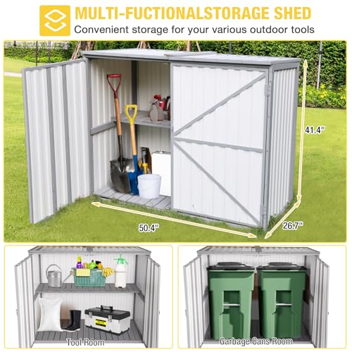 Outdoor Storage Cabinet Trash Can Storage Shed Upgraded with Metal Frame for Garbage Can