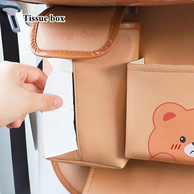 Car Organizer for Back Seat - Bear Design Storage Bag with Multi-Pockets, Kick Mat, Cup Holder, Trash Can, Table & Phone Holder | PU Leather, Waterproof, Easy Clean Car Accessories