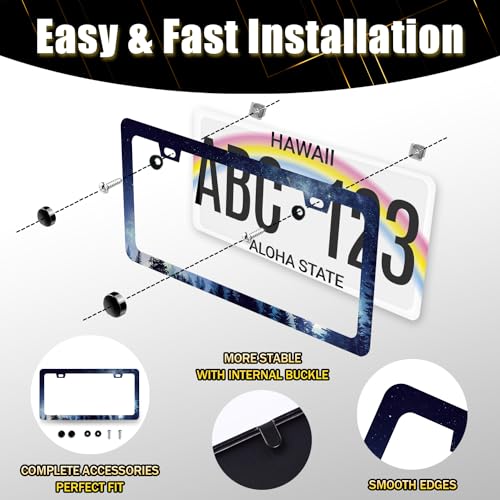 Stainless Steel Starry Sky Galaxy Forest License Plate Frame 12.3 x 6.3 in