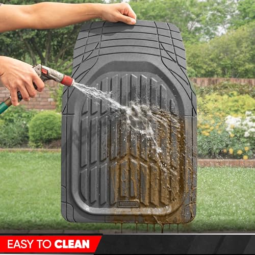 MotorTrend FlexTough Gray Car Floor Mats Rubber All Weather Automotive 2pc