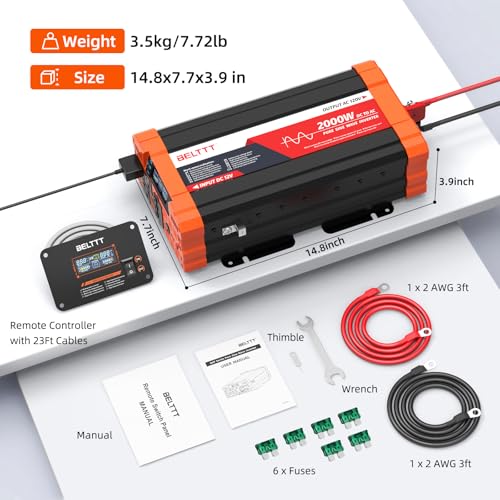 2000W Pure Sine Wave Inverter 12V DC to 120V AC