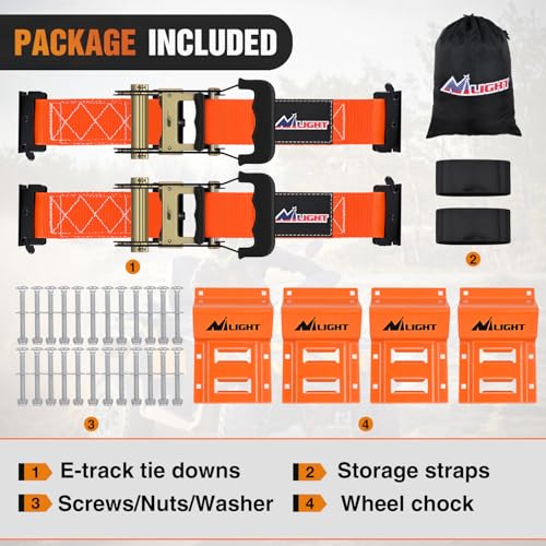 Wheel Chock Tie Down Kit with 2Pcs E Track Ratchet Straps