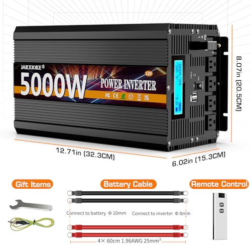5000 Watt Power Inverter 12V DC to 110V 120V Converter for Family RV Off Grid Solar System Car with Type