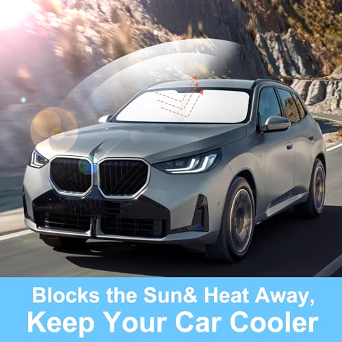 Sun Shade for BMW X3 2025 2026 Accessories Windshield Sun Shade Window Shade UV Rays Protection Sun Visor Cover with Steering Wheel Sunshade Storage Bag