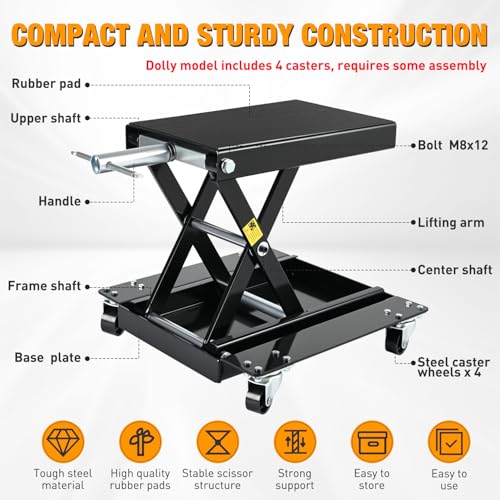 Motorcycle Lift 1100 LBS ATV Scissor Lift Jacks with Dolly Wheels Crank Handle 5.1"