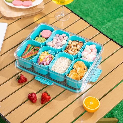 Divided Snack Serving Tray with Lid and Handle Travel Snackle Charcuterie Container Portable Storage Organizer for Candy