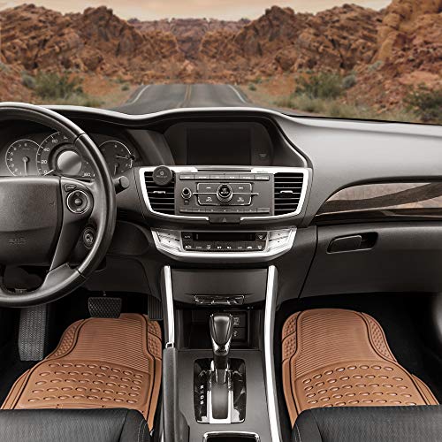 Beige Heavy Duty Front & Rear Rubber Floor Mats Universal Liners for Car SUV Van & Truck