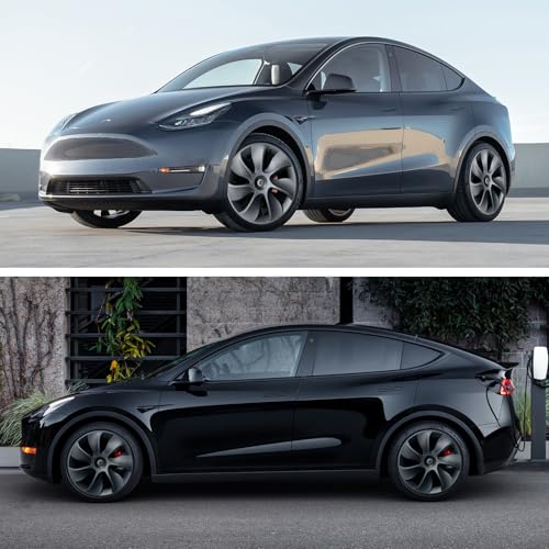 Wheel Covers 19 Inch Compatible with Tesla Model Y Accessories 2024 2023 2022 2021 Matte Black ABS Hubcaps Rim Protector Replacement(Not Fit for Model Y Juniper)